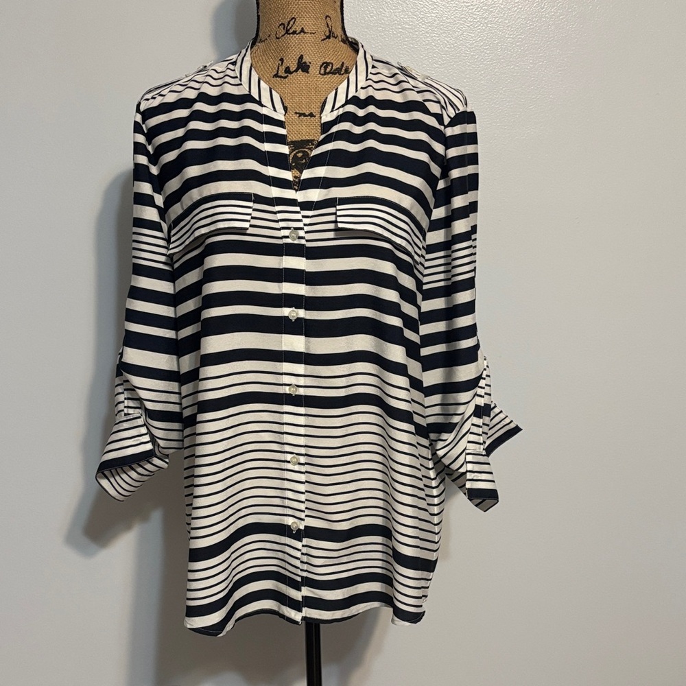Calvin Klein Navy and White Striped Button Down Shirt